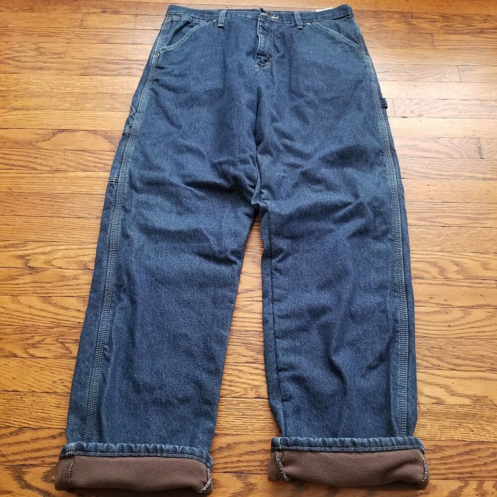 Wrangler Men's Carpenter Fleece Lined Jeans 32x34 Dark Denim Work Pants